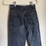 ZARA Cuffed Hem Folded Over High Rise Wide Leg Jeans Sz 4 Black Distressed Photo 3