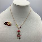 Vintage Olit Co USA Red Stones Gold Tone Brooch 1.6”& Oriental Necklace Multiple Photo 3