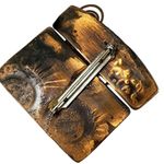Vtg Copper Pin Brooch Textured Metalwork Sun Face Cork Center Abstract Modernist Brown Photo 1
