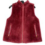 J.Crew Fuzzy Burgundy Zip Front Vest Women’s Small – Faux Fur Sherpa Layer Red Photo 1