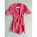 4SI3NNA Marcella‎ Romper Women's Small Hot Pink Ruched Short Sleeve Tie Front Photo 4