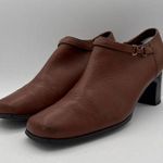 AJ Valenci Brown Leather Block Heel Ankle Booties With Side Zipper & Strap 7W Size 7 Photo 0