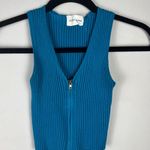 Victoria + Sophia Blue Ribbed Zip Front Knit Vest S/M Green Photo 0