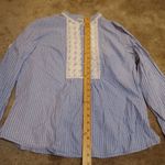 LL Bean Size Large White Blue Long Sleeve Pearl Button Top Stripes Frilly Rose Photo 9