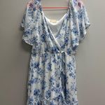 Altar'd State Blue and White Flutter Sleeve Midi Dress Photo 1