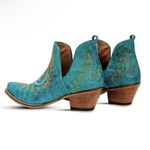 MYRA Turquoise Embroidered Leather Block Heel Western Ankle Booties Women Size 7 Blue Photo 7