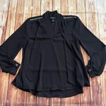 Karen Kane Women Chiffon Long Sleeve Tie Bow V-Neck Black Pullover Blouse Large Photo 1