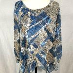 Style & Co blue and tan abstract print studded double layer top size large Photo 0