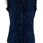 Tory Burch Sleeveless Top 4 Navy Ruffle Trim Button Down Career Chic Photo 0