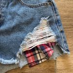 Forever 21  Plaid Design Ripped Denim Jean Shorts Photo 1