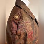 Gallery J. Double Breasted Brown/Green Metallic Paisley Trench Coat Sz 7/8 P Photo 5