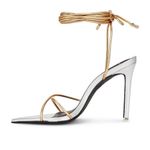 Black Suede Studio Talia Heel Pointy Sandal in Silver Gold 39 New with Box Women Size 8 Photo 2