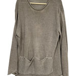 J Jill Beige Linen Open Knit Kangaroo Pocket Sweater Long Sleeve L Lagenlook Tan Size L Photo 0