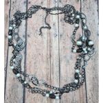 Premier Design Gun Metal Chain Necklace Faux Pearls Hammered Links Multi Strand Black Photo 7