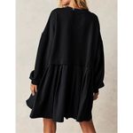 NEW Crew Neck Pullover Oversized Sweatshirt Mini Dress S Black Photo 1