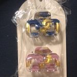 Ettika NWT  Set of 2 Hair Claws Gold Flecked Clear Acrylic Hair Clips Blue Pink Photo 3