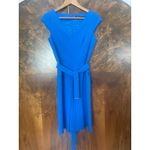 Karen Millen Belted Dress GORGEOUS COLOR Blue V-Neck Size US 6 Office Career Photo 2