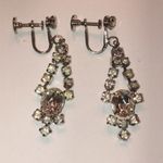 Vintage Silver Tone CZ Rhinestone Dangling Screw Back Earrings Photo 1