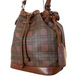 Ralph Lauren Tartan Plaid Large Leather Drawstring Bucket Shoulder Bag VINTAGE Photo 0