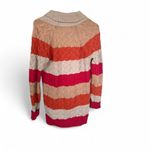 Lands' End  Colorful Striped Fisherman Cardigan Sweater Sz XS Orange Pink Photo 1