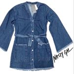 Nasty Gal 𝅺 Denim Button Down Bell Sleeve Belted Dress or Jacket. NWT! Size 4 Photo 8