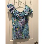 Lilly Pulitzer  Womens Wynne Casual Top Blue Floral Short Sleeve Off Shoulder M Photo 3