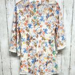 Entro  Romper Women S White Floral Fit & Flare Ruffle Short Bell Sleeve Lace Trim Photo 3