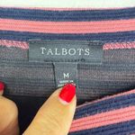 Talbots  Pink Blue Striped Stretch Boat Neck 3/4 Sleeve Top Medium Zipper Accents Photo 4