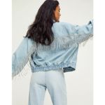 Free People Comet Rhinestone Fringe Denim Bomber Jacket Photo 5