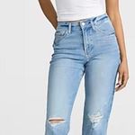 EXPRESS Straight Ankle High Rise Stone Wash Jeans Size 16 R Ripped Knee Photo 1