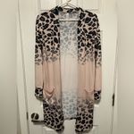 Tickled Teal Ticked Teal Tan Cheetah Print Lightweight Open Cardigan Duster Photo 1