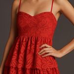 Maeve Anthropologie Women Red Lace Tiered Mini Dress XS Summer Party Cocktail Photo 0