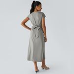 Halara Breezeful V Neck Short Sleeve Side Pocket Tie Back Quick Dry Midi Dress Photo 1