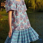 Cara Cara || Janie Dress in Palm Medallion Teal Small Blue Photo 0