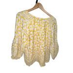Democracy Yellow White Dot Peasant Blouse Boho 3/4 Sleeve Top Women’s Large Photo 5