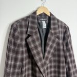 NWOT Sag Harbor Houndstooth Plaid Wool Blend Blazer Burgundy Black Size 18 Red Photo 4