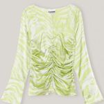 Ganni NWT  Zebra Stripe Ruched Silk Blouse in Margarita Photo 2
