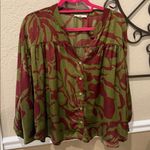 easel Floral Button-Up Blouse - Green and Red Photo 0