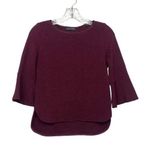 ZARA Flared Waffle Knit Top High Low 3/4 Bell Sleeves Raw Hem S Maroon #2801 Photo 0