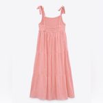ZARA Bubble Gum Bohemian Tiered Long Straight Neckline 100% Cotton Dress Size XL Photo 4