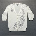 Old Navy  Women’s White Floral Embroidered Cardigan Small V-Neck Button Cotton Photo 0