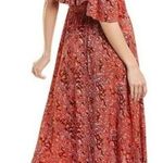 Maje  Rivele Ruffled Leopard-print Crepe Midi Dress Size Large Red Animal Print Photo 1