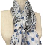 Vintage Sheer Blue Polka Dot Scarf Black Lace Border 70x42 Oversized Wrap Photo 2