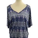 LA Made  Blue Patterned Open Shoulder Top Small Oversized New Photo 0