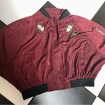 Anthropologie Anthro Korirl Satin Lightweight Bomber Jacket Burgundy Bird Patch Photo 0