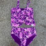 Time And Tru  NWOT 2 piece plus size bathing suit top 2X bottom 1X purple tie dye Photo 0
