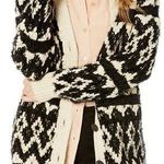 Lucky Brand  Diamond Fair Isle Long Boho Cardigan Black & Cream Womens Size Small Photo 0