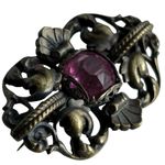 Antique Victorian Paste Brooch Gothic Revival Dark Patina Metal Pink Photo 5