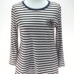 J.Crew  08892 Painter Tee Shirt Jeweled Brooch Stripe Black/White‎  Cotton… Photo 2