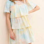English Factory English Factory Tiered Tie Dye Dress NWT size XS Pastel Ruffle Neiman Marcus Photo 0